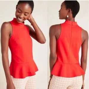 Anthropologie Cressida Mock Neck Red Peplum Top, Size large